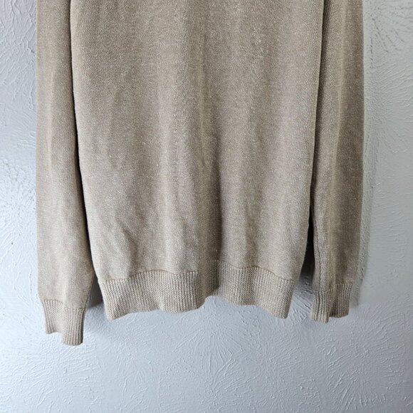 Peter Millar Cardigan Large Tan Knit Merino Wool Linen Preppy Button Up Sweater - Picture 10 of 14